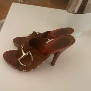 Brown Suede Gucci Open toe slip on